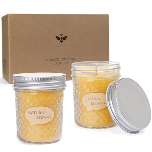 DEYBBY 2 Pack 5oz Beeswax Jar Candles Set - Beeswax