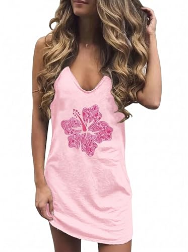 Image of Live Simple Coconut Tree Sleeveless Dress Sunshine Sand Beach Women's Summer Casual V Neck Mini Dress
