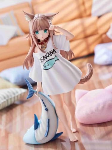 Image of My Cat is a Kawaii Girl Kinako with Big Blue Fish Action Figure | 19cm Kawaii Girl Kinako Figure for Desk and Table, Room Decor | Gift for Kids, Family & Friends