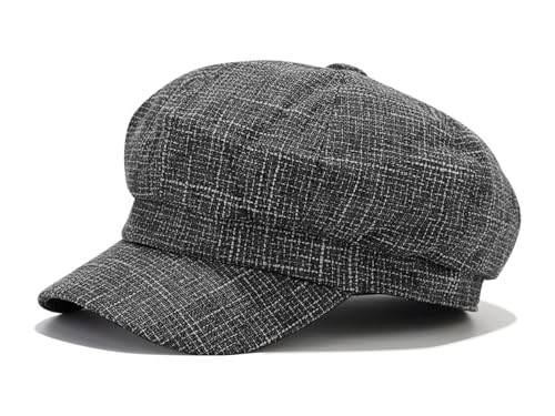 JFAN Sombrero Octogonal Boinas Gorras de Mujer Gorra Newsboy Classic Plaid Mujer Sombrero bombín Estilo Vintage Gorra Globo de Tela Suave para señoras Primavera/Verano,Negro