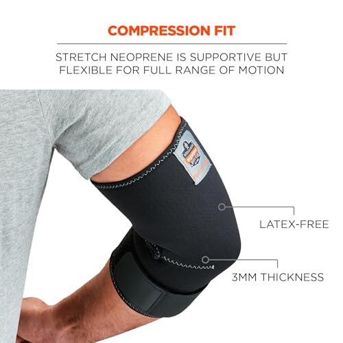 Image of Ergodyne ProFlex 655 Neoprene Elbow Sleeve with Strap, Black, Medium