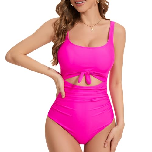 Women's One Piece Swimsuit Tummy Control Cutout High Waisted Bathing Suit Adjustable Strap Slimming Tie Knot Swimwear