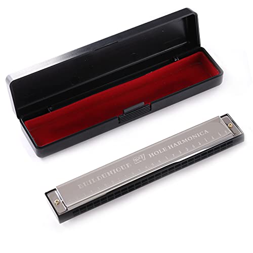Langdovo Harmonica, 24-Hole Key Of C, Diatonic Harp, Harp Harmonica Professional Vibrato Mouth Organ With Box And A Whistle, Suitable For Beginners, Adults, Professionals, Folk And Popular(Silver) #TOP6