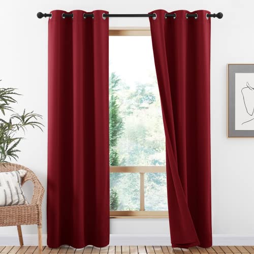 Image of NICETOWN 100% Blackout Curtains with Same Color Liner Backing, Thermal Insulated Curtains for Bedroom, Noise Reducing Drapes, Red, 42 inch Wide x 84 inch Long Per Panel, Set of 2 Panels