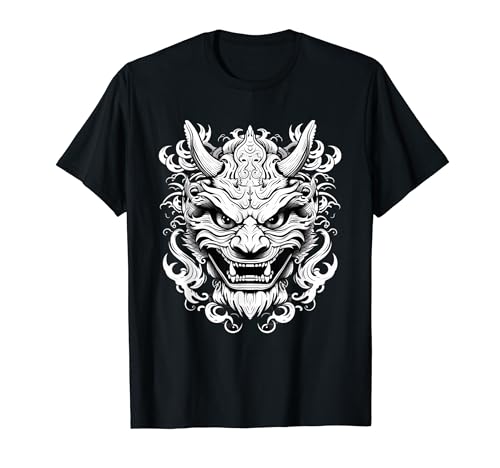 Japonés Oni Akuma Máscara Demonio Bushido Samurai Camiseta