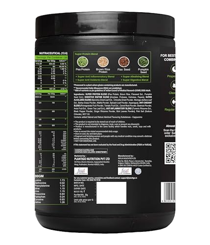 Image of Plantigo Plant Protein Powder 1kg - Cappuccino Coffee Flavoured | Pea Protein, Brown Rice, Flax Seed, Pumpkin - Clean & Green Based Protein Powder | 24g Protein, 4.4g BCAA, Fiber for Men & Women