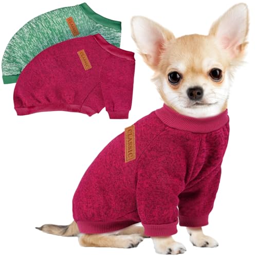 Image of 2 Pcs Dog Sweaters for Small Dogs Girl Boy Winter Fleece Clothes Warm Soft Dog Sweatshirt Outfit for Dogs Cats Pet Apparel