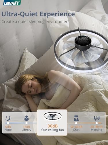 Image of LEDIARY Ceiling Fans with Lights, 23 inch Low Profile Flush Mount Ceiling Fan, Dimmable LED, APP & Remote Control, Quiet Reversible DC Motor, 6 Speeds, Fandelier for Bedroom, Black