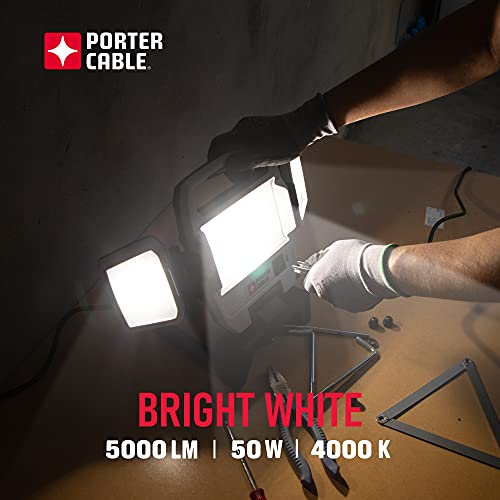 Porter-Cable 50W 5000 Lumen Led Work Light, Portable Three-Head Work Lights With Stand, Corded Working Lights For Construction Site, Garage(Pc1600203) #TOP1