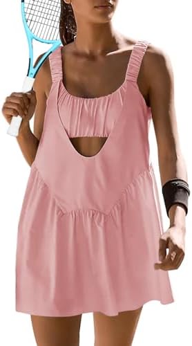 Sexyasasii Women Tennis Dress with Built in Shorts and Bra Sleeveless Casual Backless Golf Dress Athletic Dress with Pockets