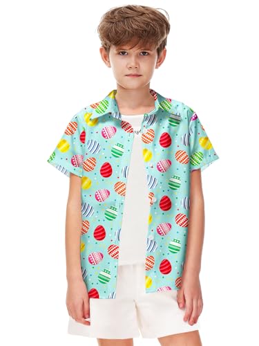 Image of Remimi Unisex Kids 4th of July Button Up Shirt Boys American Flag Print Hawaiian Beach Short Sleeve Tops 5-14 Years