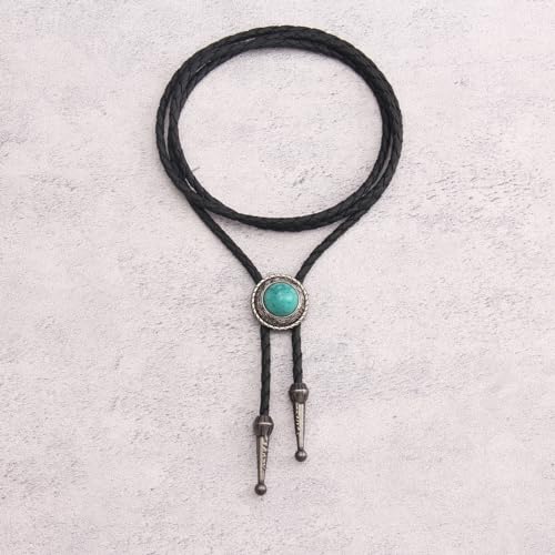 Image of Jeilwiy Bolo Tie for Men Western Cowboy Tie Necklace Gold Bolo Tie Leather Necktie Halloween Tie Accessories for Women