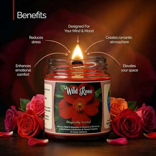 Image of Wild Rose Scented Candle, 142 g Pure Glass Jar with Wooden Wick, Romantic Floral Fragrance, Long-Lasting Burn, for Home Decor & Relaxation