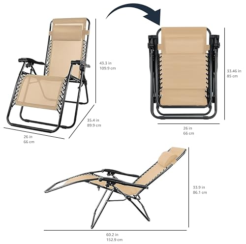 Amazon Basics LF60040-BEIGE Outdoor Textilene Adjustable Zero Gravity Folding Reclining Lounge Chair thumb #2