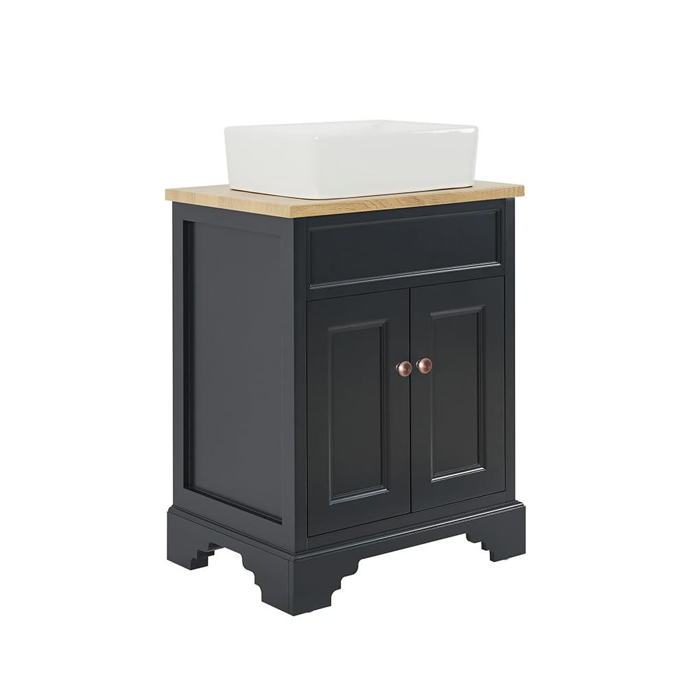 Milano Aged Bronze (Round) Thornton Black Grey 645Mm Bathroom Vanity Unit Square Basin Bronze Handles