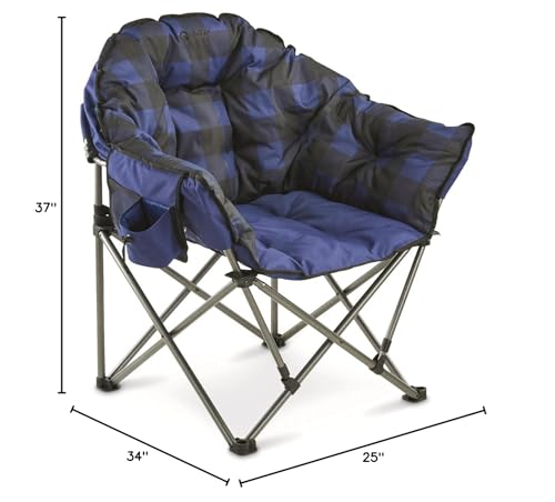 Image of Guide Gear Club Camping Chair, Oversized, Portable, Folding with Padded Seats, 500-lb. Capacity Blue Plaid