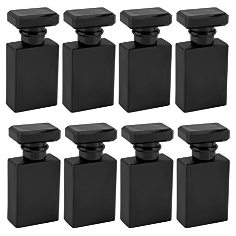 Foraineam 8 Pack 30ml / 1 oz. Black Refillable Perfume Bottles, Portable Square Empty Glass Perfume Atomizer Bottle with Spray Applicator Cover