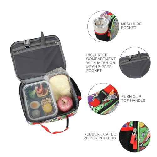 Image of TMNT Classic Retro Cartoon Characters & Icons All-Over Print 8 inch Lunch Bag