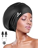 Swim Cap for Long Thick Hair, 3 Size Silicone Swimming Caps for Dreadlocks, Braids, Weaves, Extensions, Curls & Afros, Adult Waterproof Swim Hats Bathing Caps for Women Men (Black-XL)