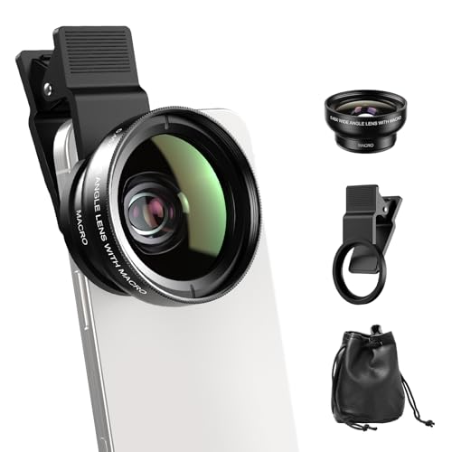 APEXEL 0.45x Wide Angle & 12.5X Macro Lens, Clip-On Phone Camera Kit for iPhone & Android –...