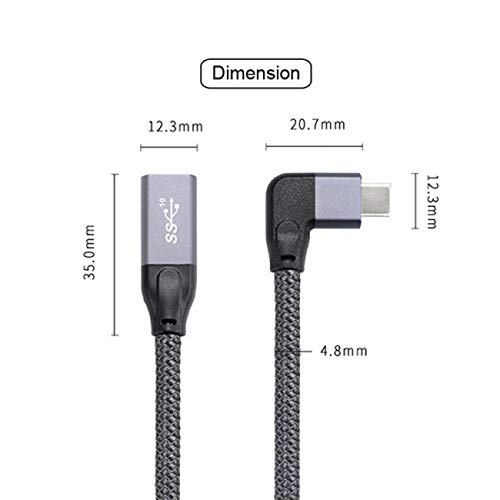 Prolunga USB-C Angolare Cablecc – Maschio/Femmina | Adattatore Con Manicotto | Orientamento Regolabile | 20 Cm | Per Laptop, Tablet, Cellulare