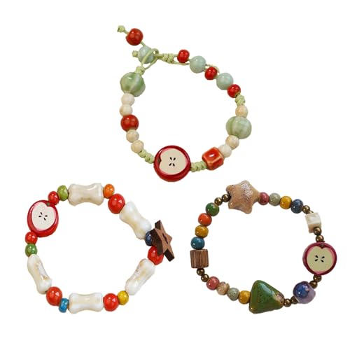 3 Pcs For Ceramic For Beaded Bracelet Vintage for Flower Glazed Bracelet Multicolor Elastic Handmade Simple Ethnic Style Hand Ch