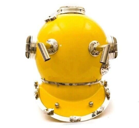 Generic Us Navy Mark V Diving Helmet Nautical Divers Yellow Chrome Finish Helmet, As Shown in image