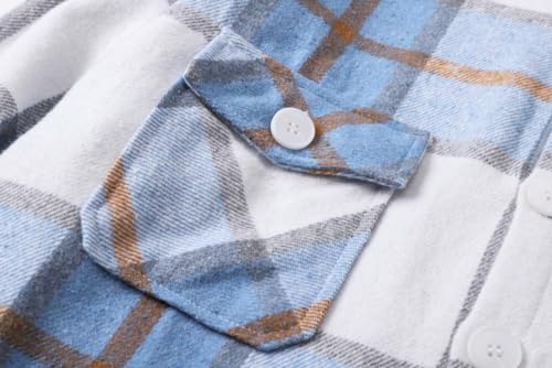 Image of Cromoncent Mens Boys Thick Flannel Shirt Long Sleeve Shirt Jacket Casual Button Down Multi Pockets Shacket