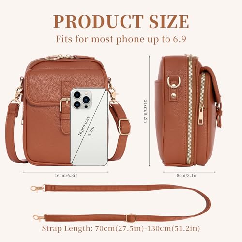 Small Crossbody Bags for Women, Vegan Leather Messenger Bag Anti-theif, 10 Card Slots Cell Phone Purse with Crossbody Strap, Triple Compartments Brown Shoulder Bag for Travel Shopping Dating2