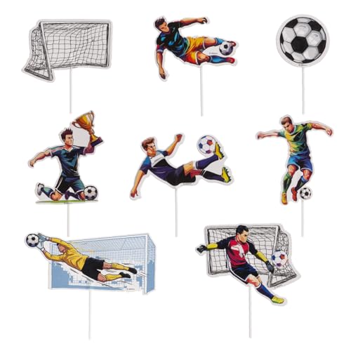 dekora - Decoração para bolos de futebol, Cake Toppers de papel para aniversário infantil, pack de 16 unidades (8 desenhos) com jogadores, bola e gols, decoração aniversário futebol