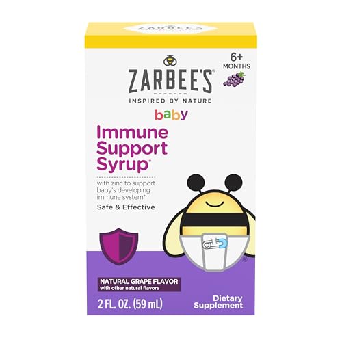 Image of Zarbee's Baby Immune Support with Zinc, Baby & Toddler Vitamin 6 Months+, Includes Syringe for Easy & Accurate Dosing, Natural Grape Flavor, 2oz
