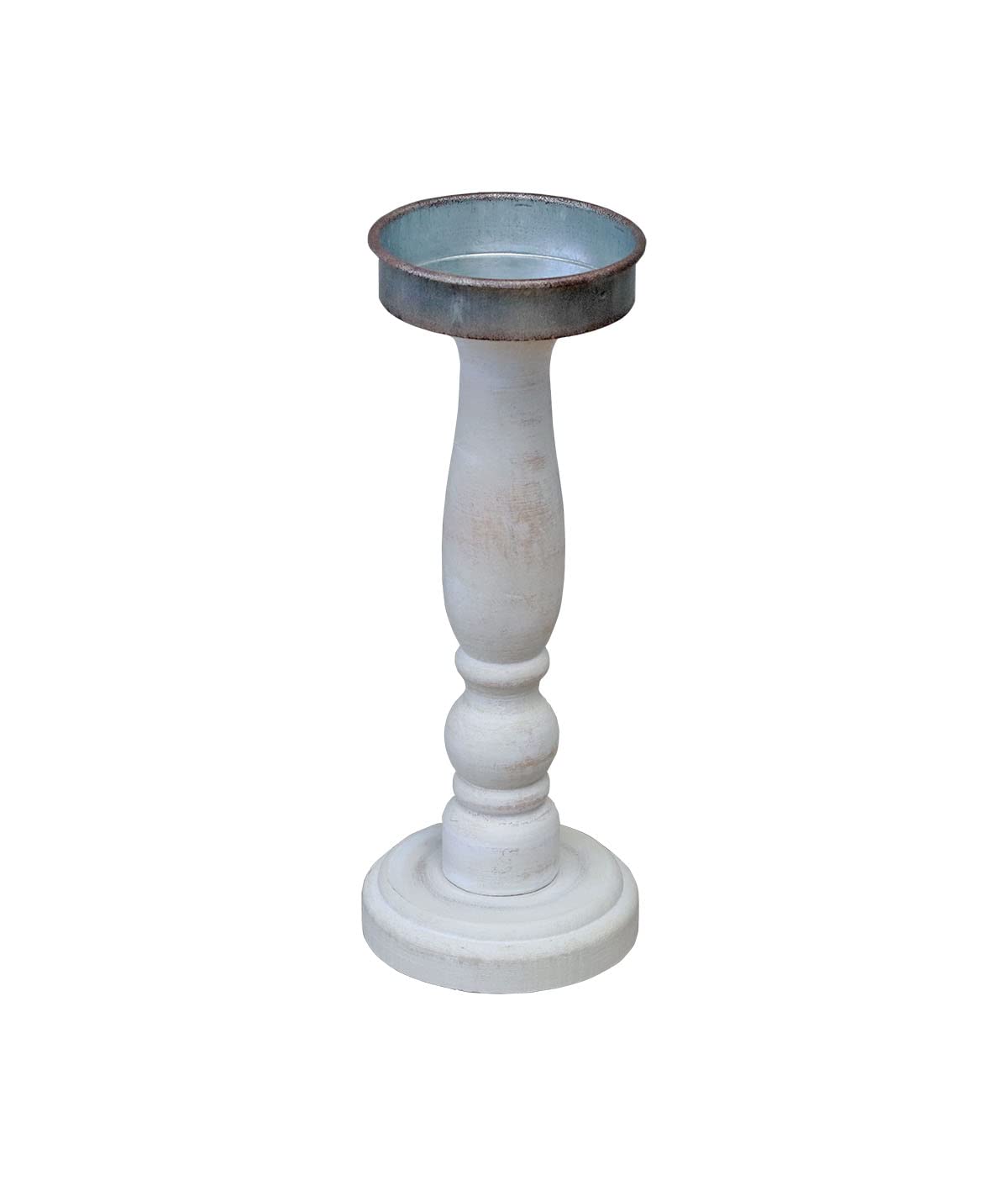 Paris Loft White Distressed Carved Wooden Pillar Candle Holder for Table Mantle, Shabby Chic Wooden Candle Holder Stick Stand for Christmas Wedding 11-1/4''H