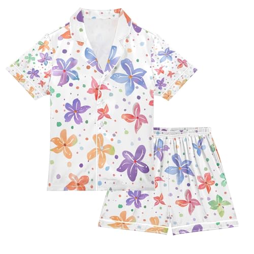 senya Lots Of Flowers Satin Summer Pajama Sets Silk Short Sleeve Button Down Sleepwear