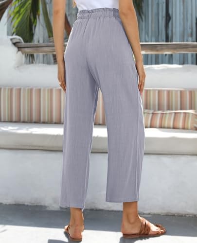 Image of siliteelon Wide Leg Linen Pants for Women Summer Capri Palazzo Flowy Pants Casual Loose High Waist Trousers with Pockets