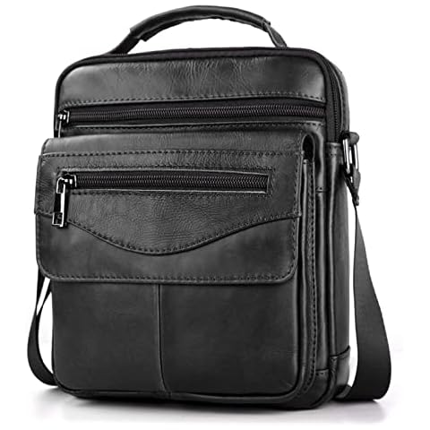 BAGZY Shoulder Bag for Men Leather Crossbody Bag Large Tablet Bag for 11 inch Pad Messenger Bag Organiser Handbag Sling Travel Business Bag for Pad/e-Book Card Holder Black Cover