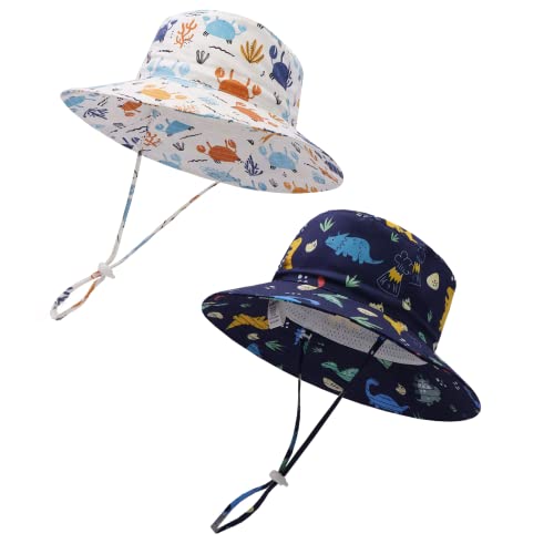 Image of Baby Toddler Sun Hats for Boys Girls,Sun Protective Summer Kids Beach Hats Wide Brim Outdoor Play Cap