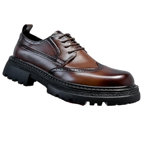Men's Wingtip Chunky Heel Dress Oxford Shoes Vintage Comfor Platform Lace-Up Casual Brogue Loafers Formal Anti-Slip Derby Shoes