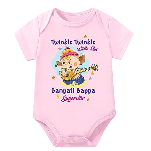 Image of Lillypupp Ganesh Chaturthi Dress For Baby Boy Girl| Ganpati Quotes Half Sleeve Unisex Cotton Romper Bodysuit For New Born Baby Clothes.