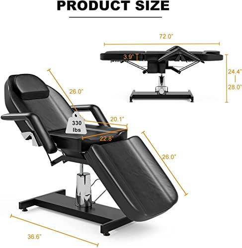 Okakopa Hydraulic Tattoo Chair, Height Adjustable Spa Beds For Esthetician Chair Hydraulic Tattoo Bed Facial Beds For Esthetician Table, W/Heavy Duty Pump (Black) #TOP6