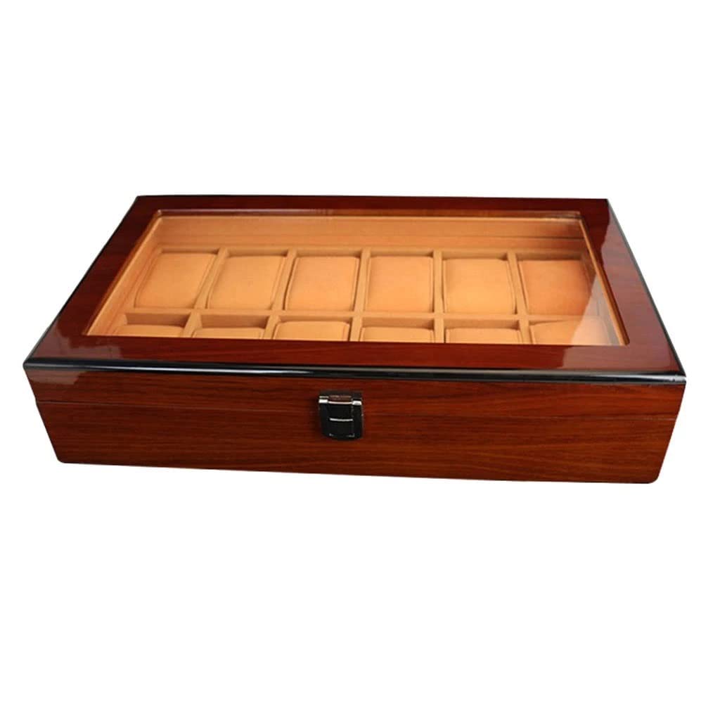 Uhrenbox aus Holz, Organizer für Männer und Frauen, Holzbox mit 12 Fächern und großer Klarglasplatte