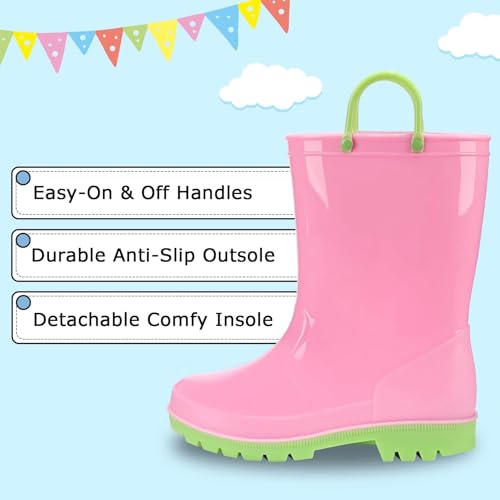 EUXTERPA Boys Girls Rain Boots Toddler Kids Waterproof Boots Children Lightweight Rain Shoes with Handles2