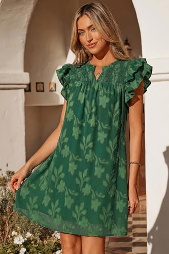 Image of Dokotoo Womens Summer Dresses 2026 Ruffle Short Sleeve Casual V Neck Smocked Floral Burnout Mini Dress Sundress