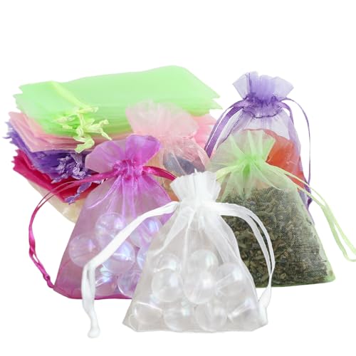 Zasjon 50 Piezas Bolsas de Organza Lavanda 7x9 cm Bolsitas para Regalos de Organza con Cordón, Bolsas de Organza de Regalo Bolsitas de Tela para Lavanda Boda Favores Joyas y Dulces