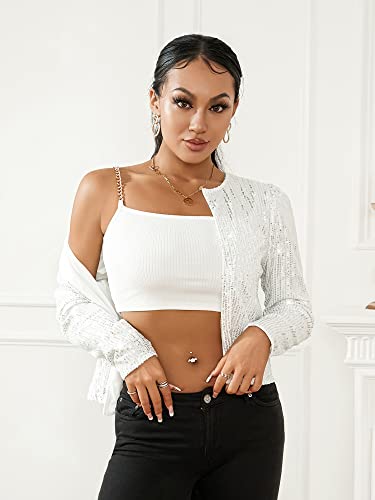 Women Casual Sequin Jacket Long Sleeve Open Front Glitter Cropped Blazer Bolero Shrug Coat3