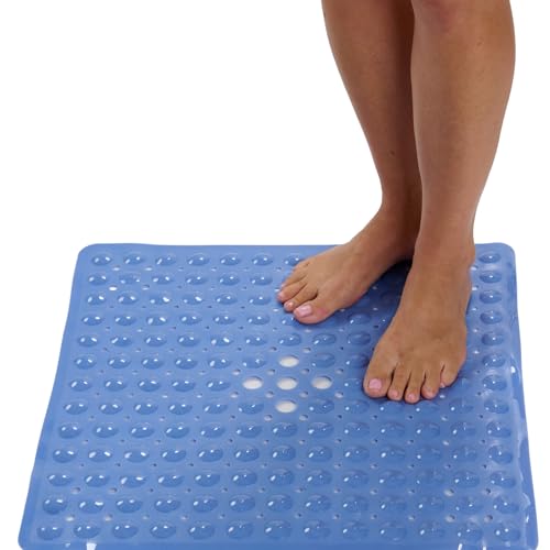 Image of ENKOSI Square Shower Mat - 21 x 21 Inch Non-Slip Bathroom Shower Stall Mat with Suction Cups and Drain Holes - Anti-Slip Bathtub Shower Mats for Inside Shower (21x21 Aqua Blue)