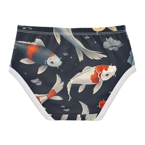 Underwear Girls, Koi Fish Opaque Blue Toddler Briefs, Girls' Cotton Brief Underwear, 2T–8 Years2