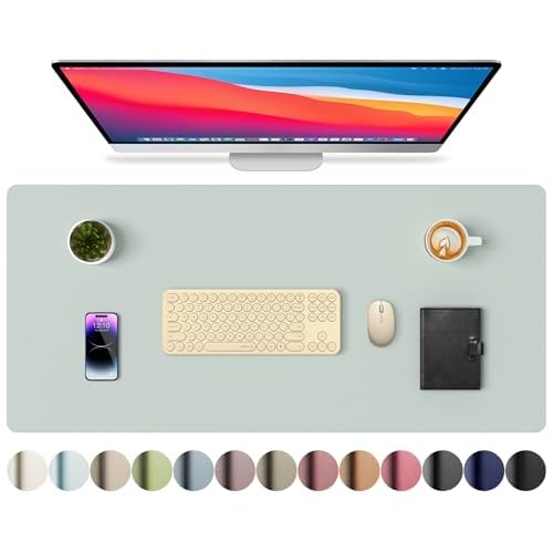 Aothia Large PU Leather Desk Pad Protector - Non-Slip Mouse Pad & Writing Mat for Office/Home, Waterproof, Easy to Clean (23.6" x 13.7", Aqua)
