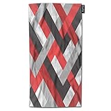 Zaueky Geometric Pattern Microfiber Bath Towel Red Black White Grey Crisscross Stripe Soft Absorbent Lightweight Beach Towels for Bathroom Swimming Spa（32X64 Inch）