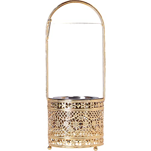 Luna Orientalischer Edelstahl Kohlekorb Klein, Kohlekorb Grill, Kohlekörbe, Kohlebehälter, Holzkohlekörbe, Kohleschale mit Sicherheitsgriff, Hitzebeständig - M, Gold
