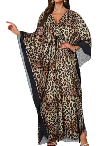 Image of Kaftan Dresses for Women V Neck Caftans Batwing Sleeve Beach Cover Ups | JILUVIN Plus Size Long Floral Print Dress, Loose Fit Maxi Casual Moomoo, Lounge House Mumu Nightgown Summer Vocation 2026
